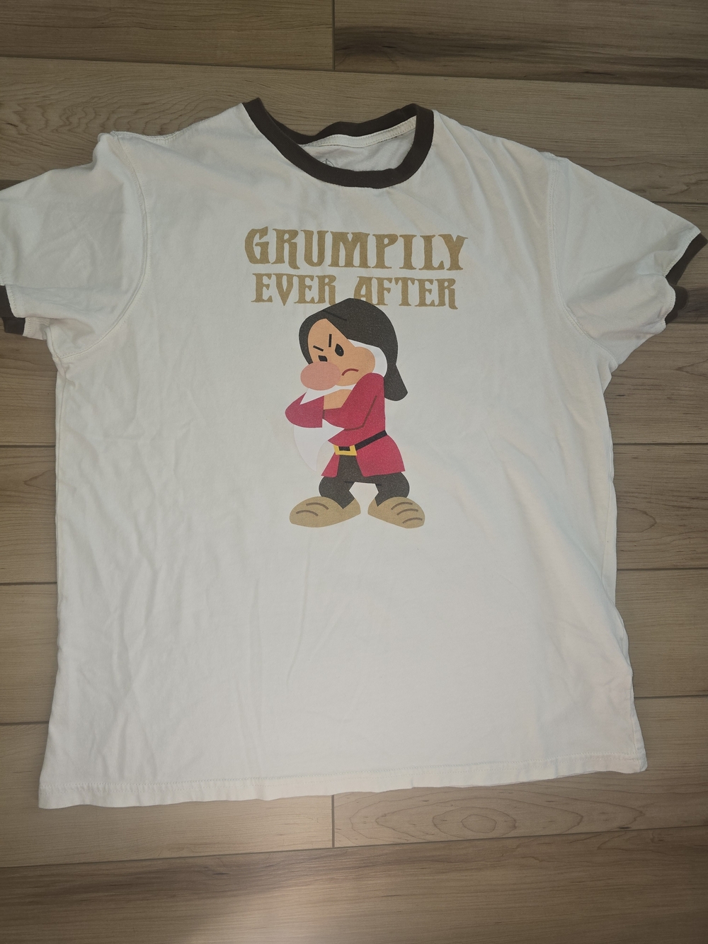 Disney White Ringer Tee with Brown Trim featuring 'Grumpily Ever After'